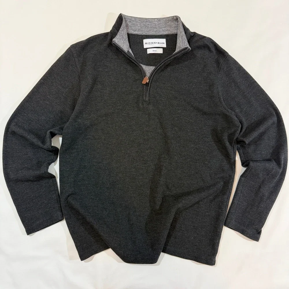 Mizzen+Main Pullover Men Medium Gray Excellent Quarter Zip Cotton Modal PO-7021